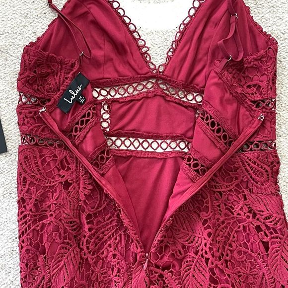Lulus Dearly Beloved Deep Red Crochet Lace Dress Medium - Picture 10 of 11